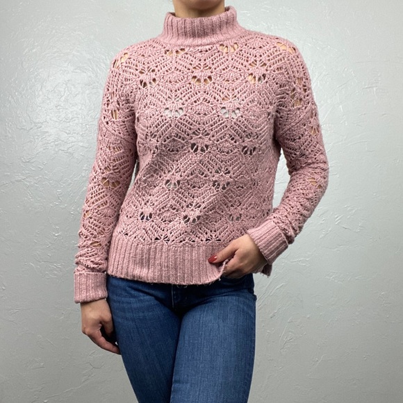 American Eagle mauve mock neck open knit sweater size XS - Picture 2 of 9